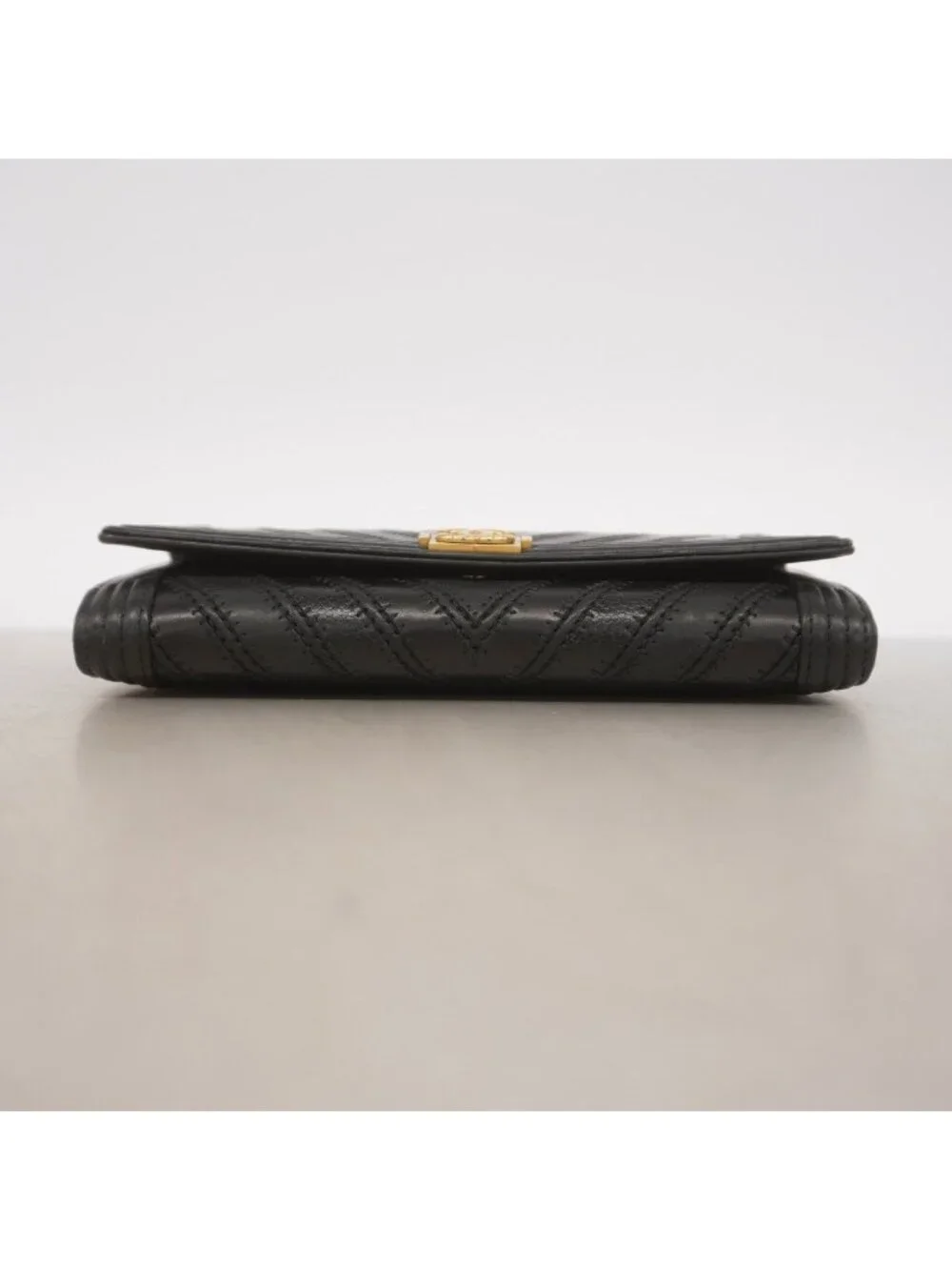Chanel Shoulder Wallet Boy Blanc Leather Black Gold